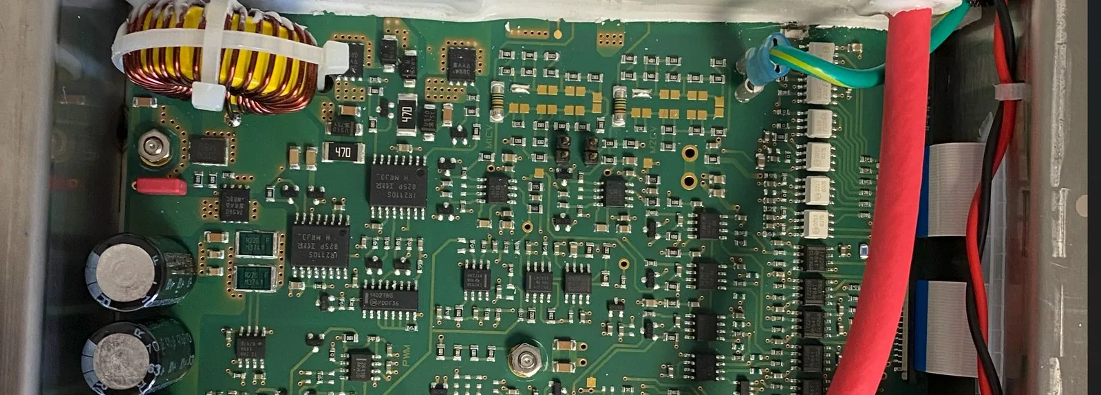 Kyros power-electronics board — toroidal inductor, mixed-signal control, high-current leads